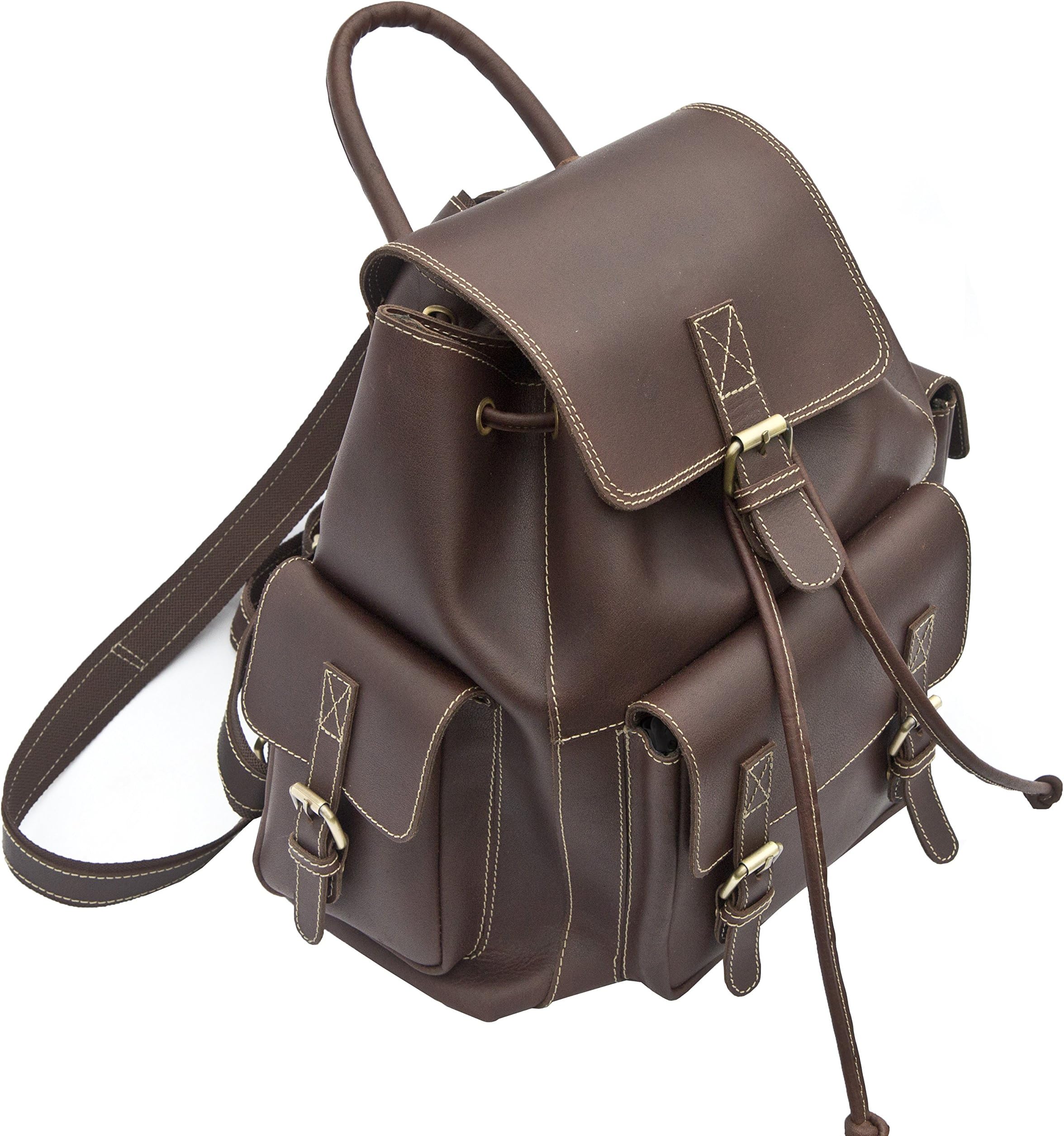 Wombat Genuine Leather Outdoor Backpack / Rucksack With Adjustable Straps # 6920 [Brown]