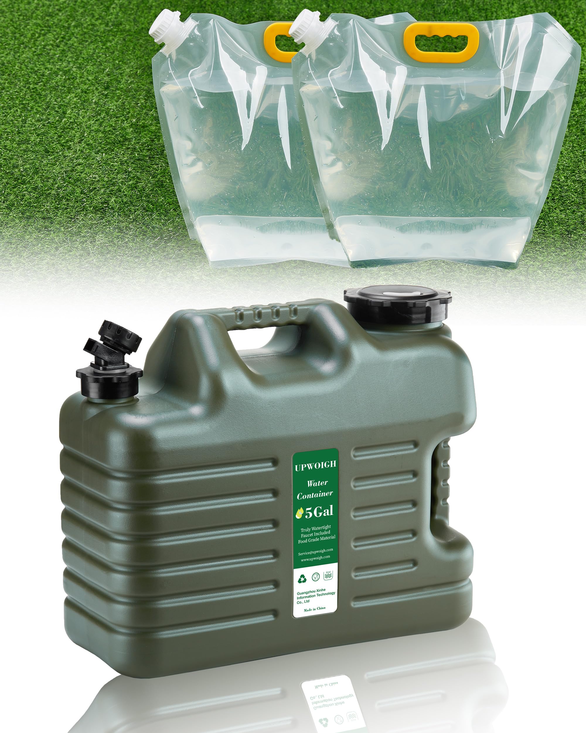 Photo 1 of 5 Gallon Water Jug and 2.6Gal Collapsible Water Bag Set of 2,Thickened Water Storage Overlanding Gear Containers, Camping Essential Leak-Proof Green Portable Water Tank,BPA Free Outdoors Hiking
