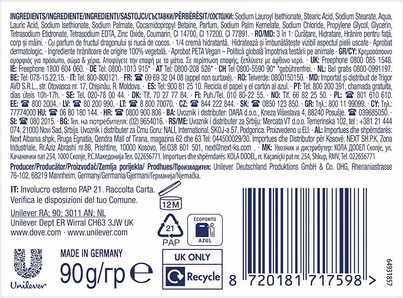 Sabonete em barra Dragon Fruit para rosto, corpo e mãos, 90 g