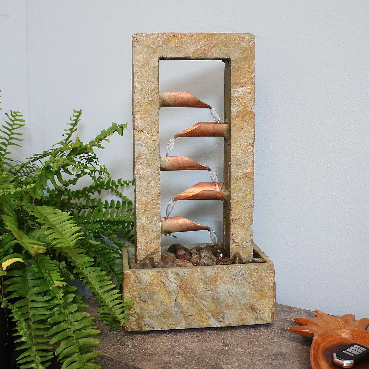 Sunnydaze 5-Tiered Copper and Slate Flowing Indoor Tabletop Fountain - Contemporary Stone Water Feature - Tranquil Decorative Accent for Home or Office - 19-Inch: Kitchen & Dining