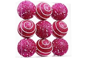 ChrisWish Rose Red Christmas Ball Ornaments, Christmas Ball Decorations Shatterproof Plastic Hanging Pearl Balls for Holiday Party(90mm/3.54", 9ct)