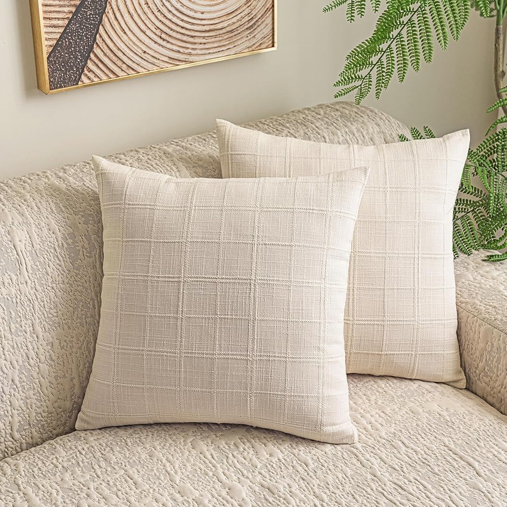 GGVCWWQ Throw Pillow Covers 18x18 Inch Set of 2 Decorative Linen Textured Spring Modern Square Accent Cushion Covers Boho Far
