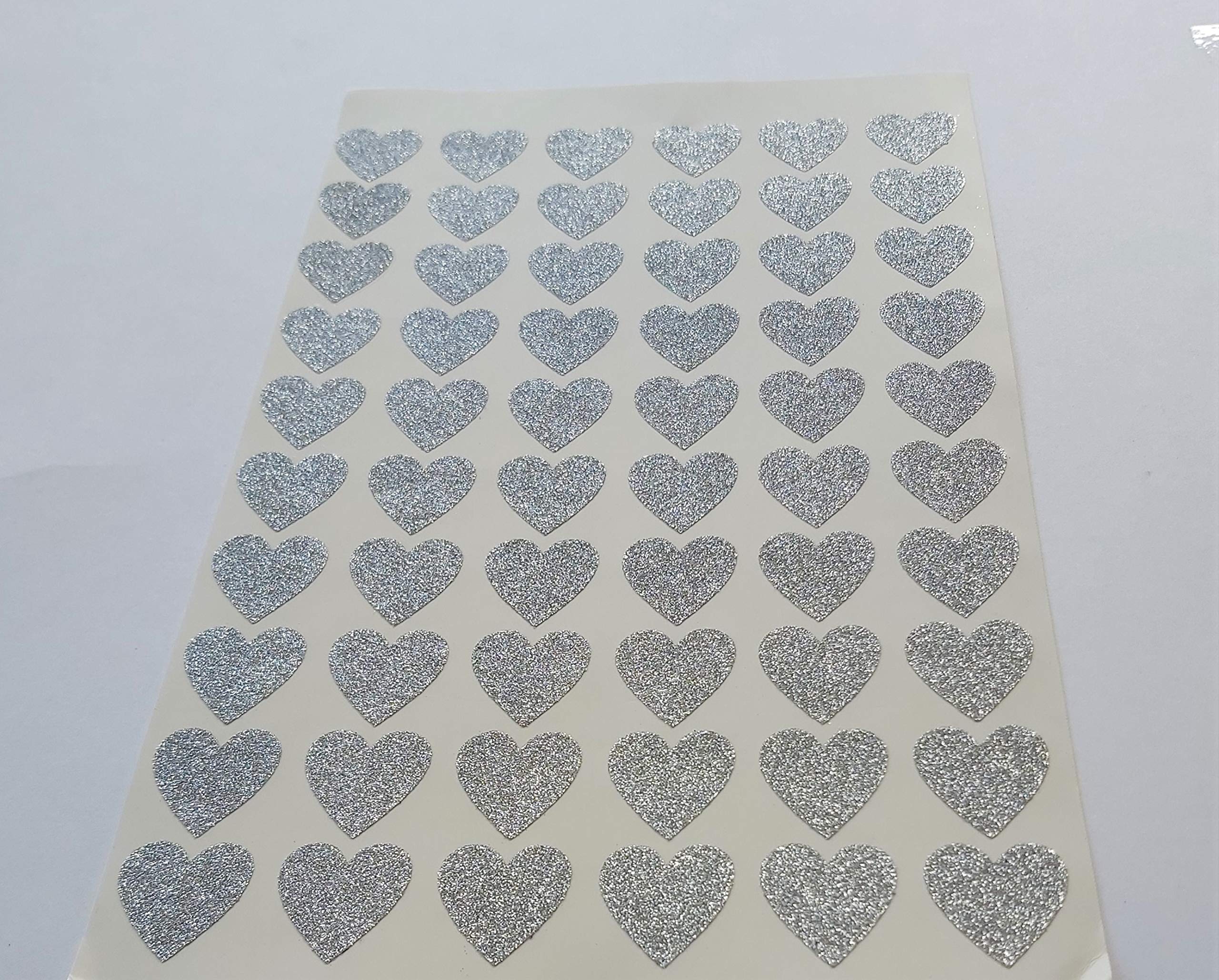 60 Glittery Silver HEART Stickers 20mm
