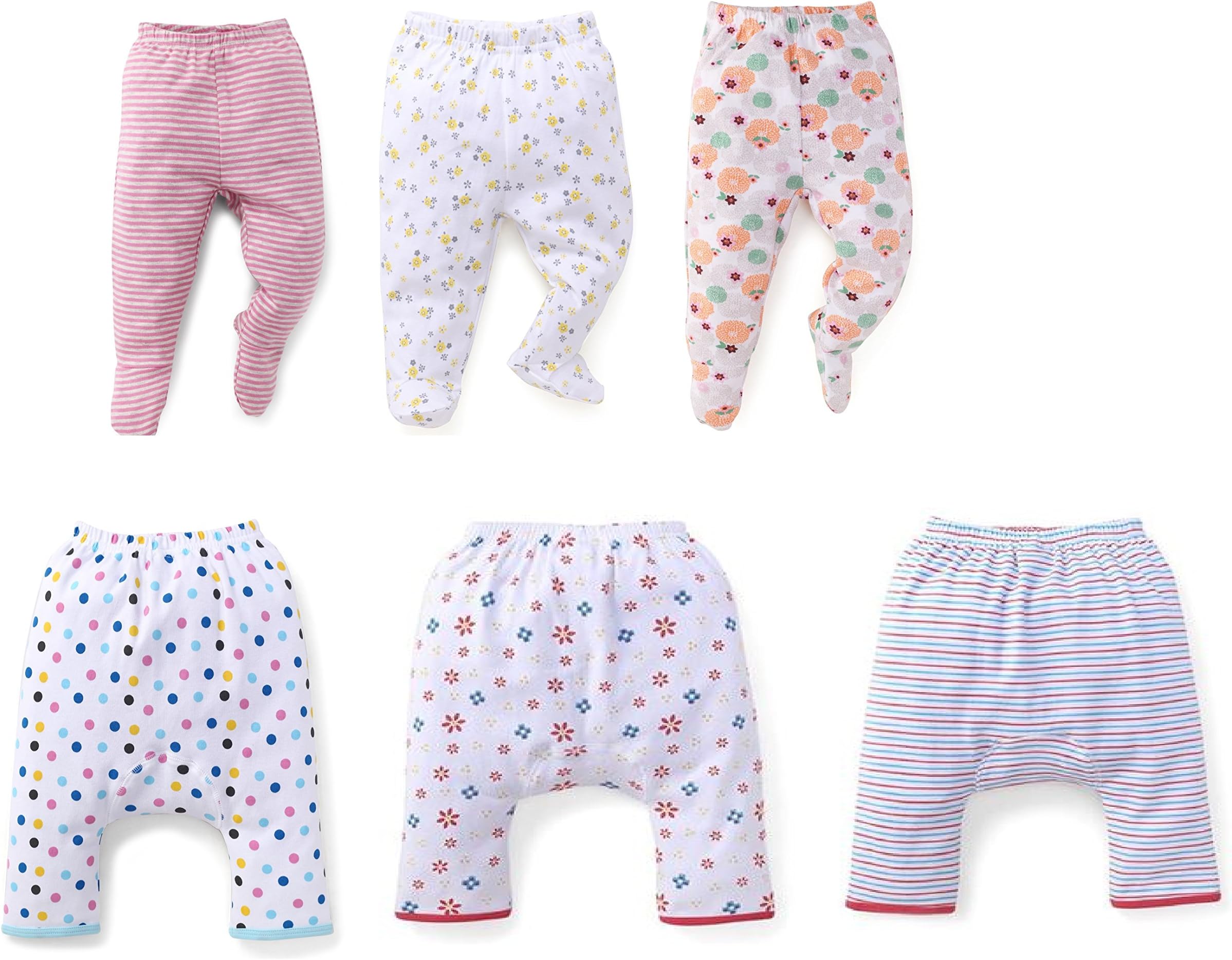 Diaper Pajama & Leggings with Booties for New Born - Set of 6 (0-3 Months)