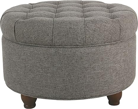 Amazon Com Homepop Large Button Tufted Round Storage Ottoman Dark Gray Furniture Decor