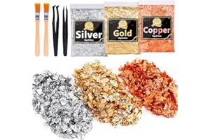 CHMI Gold Foil Flakes for Resin -30g, Jewelry Making, Imitation Gold Foil Flakes Metallic Leaf for Nails, Painting, Crafts, Slime and Resin Jewelry Making (Gold, Silver, Copper Colors)