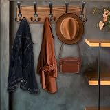 WEBI Wood Coat Rack Wall Mounted 15 Hooks 5 Triple Hooks Rustic Brown 44cm view 8