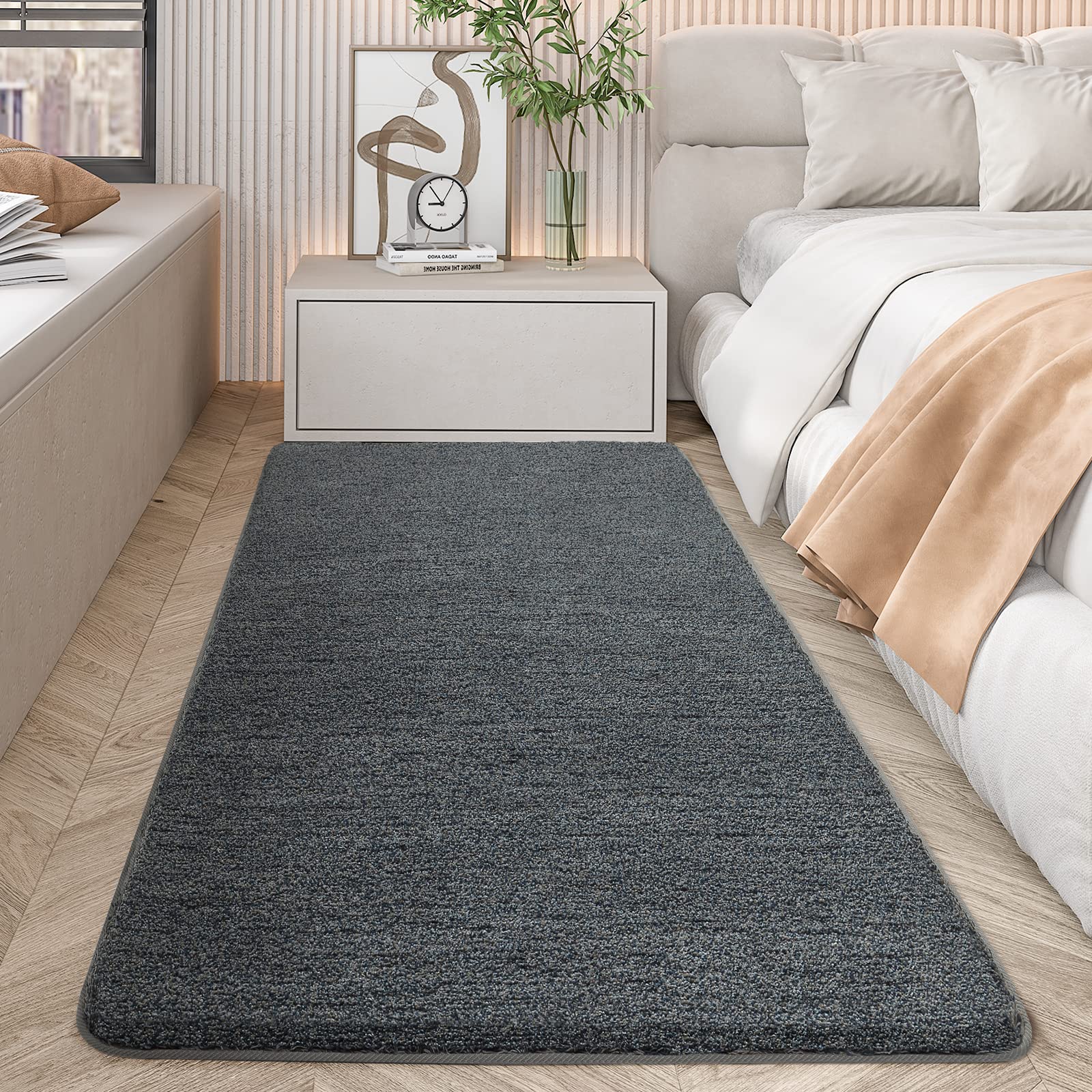 Photo 1 of Color&Geometry Rugs for Bedroom Non Slip, Bedroom Rug Runner for Beside Soft, Area Rug for Bedroom Aesthetic, Low Pile Carpet for Bedroom Heavy Duty, 2x5ft Grey