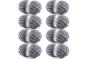 NDICANG 8 Pack Chunky Yarn for Hand Knitting - Chunky Chenille Blanket Yarn for Crocheting - Jumbo Fluffy Yarn for Crochet - Super Bulky Yarn 28.4 yds 7.7 oz Each Skein (Dark Gray)