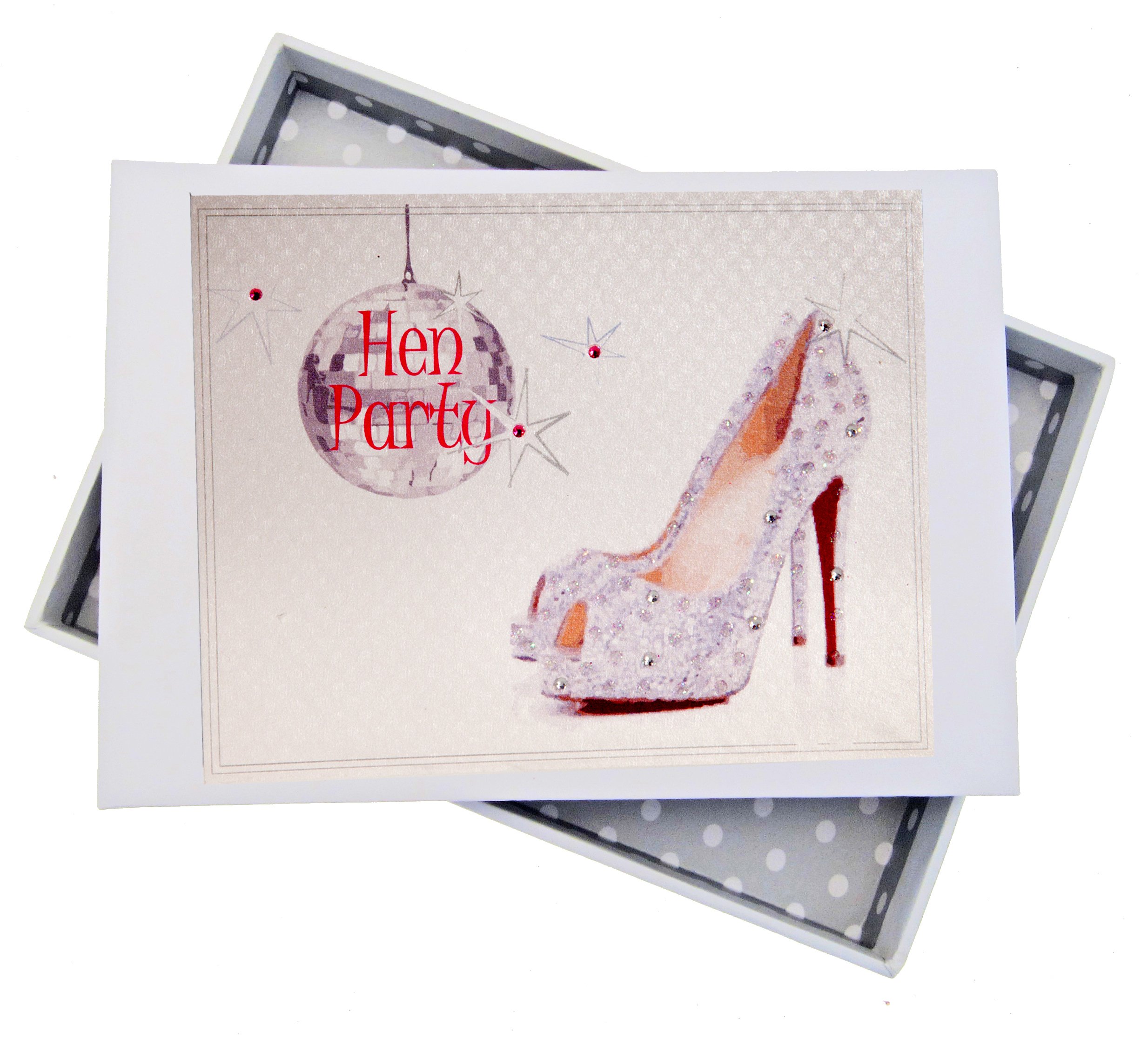 White Cotton Cards Hen Party Glitterball and Shoes Album, Wood, White, Tiny