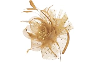 Myjoyday Women's Fascinators, Feathers Tea Party Hat, Veil Headband with Hair Clip for Cocktail Church