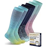Pembrook Bamboo Viscose Light Compression Socks - 3 Pairs | 8-15 mmhg Compression Socks | Knee High Comfort Support Socks