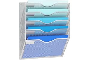 GDINDINFAN 5 Pockets Mesh Hanging Wall File Holder Organizer Wall Mounted Paper Magazine Rack, Silver