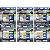 Brother Genuine P-Touch 6-Pack TZe-S231 Laminated Tape, Black Print on White Extra Strength Adhesive Laminated Tape for P-Touch Label Makers, Each Roll is 0.47"/12mm (~ 1/2") Wide, 26.2 ft. (8M) Long