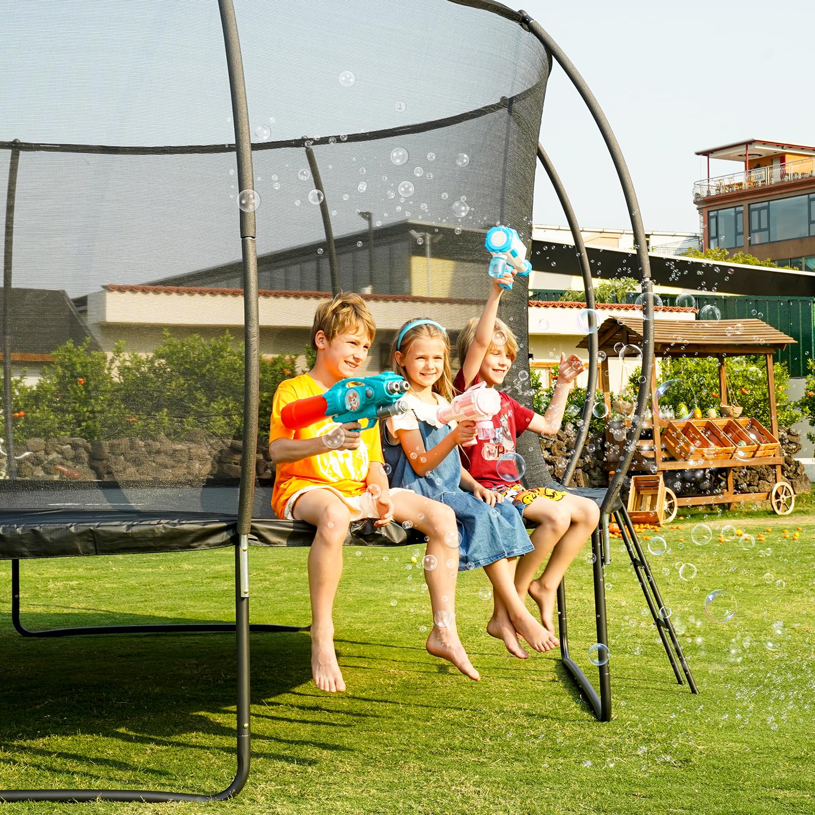 Gigu 10FT 12FT 14FT Recreational Trampolines with Enclosure Net and Ladder and Anti-Rust Coating, ASTM Approved Trampoline Outdoor for Kids and Adults Outdoor Yard Trampolines