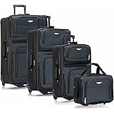Travel Select Amsterdam Softside Expandable Luggage with Rolling Wheels, Navy, 4-Piece Set (15/21/25/29)