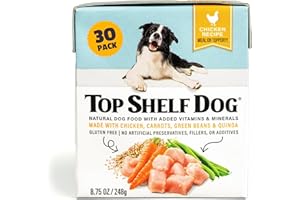TOP SHELF DOG Fresh Dog Food, All Natural Complete Meal or Kibble Topper, Shelf Stable Premade Wet Recipe with Added Vitamins & Minerals for Picky Eaters Puppies Seniors (Chicken 30 x 8.75oz Cartons)