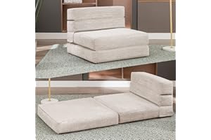 Mjkone Floor Sofa Couch, Convertible Futon Sofa Bed with Memory Foam, 3 in 1 Foldable Couch Bed, Pull Out Sleeper Sofa for Living Room/Apartment/Office (Beige, Single)