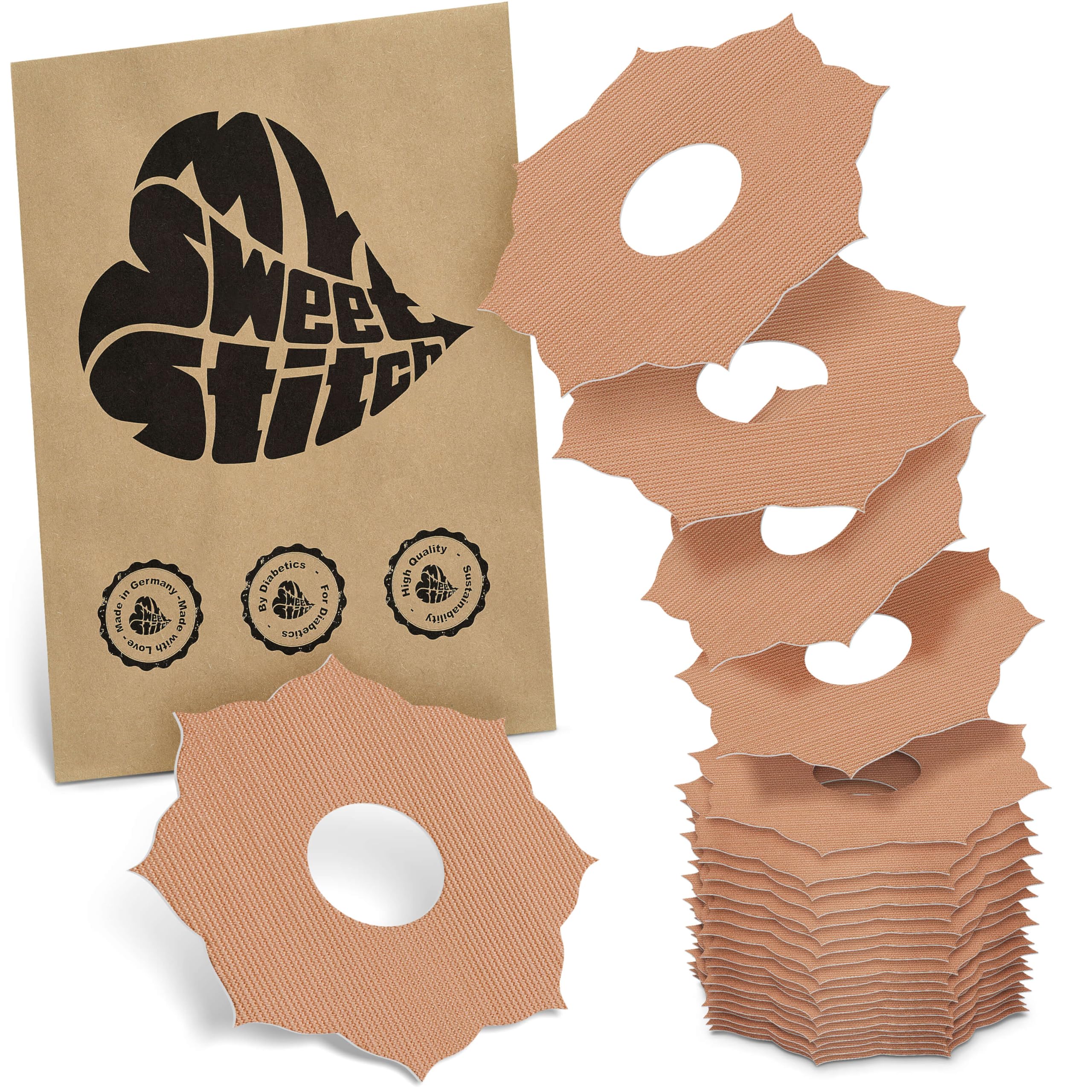 MySweetStitch - 25 x Freestyle Libre 3 Patches Mandala, Overpatch Ø 65mm, Waterproof, Breathable, Skin-Friendly, Made in Germany, Beige