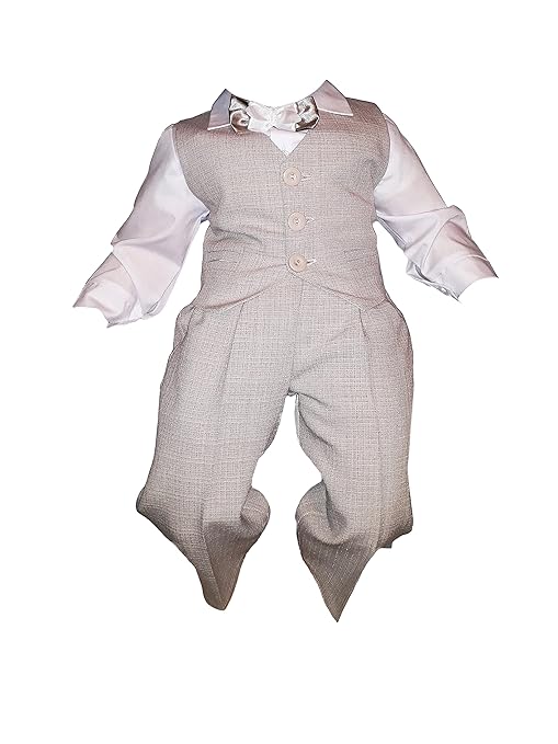Taufanzug, Festanzug, Jungenanzug, 5tlg,Beige-Weiß,Baby Junge Kinder Taufe Hochzeit Anzüge K10B