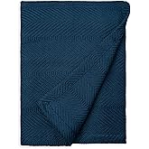 Sticky Toffee Cotton Throw Blanket 60x50 in – Soft Lightweight Woven Blue Blanket for Couch or Bed, Herringbone Weave, Boho Farmhouse Style