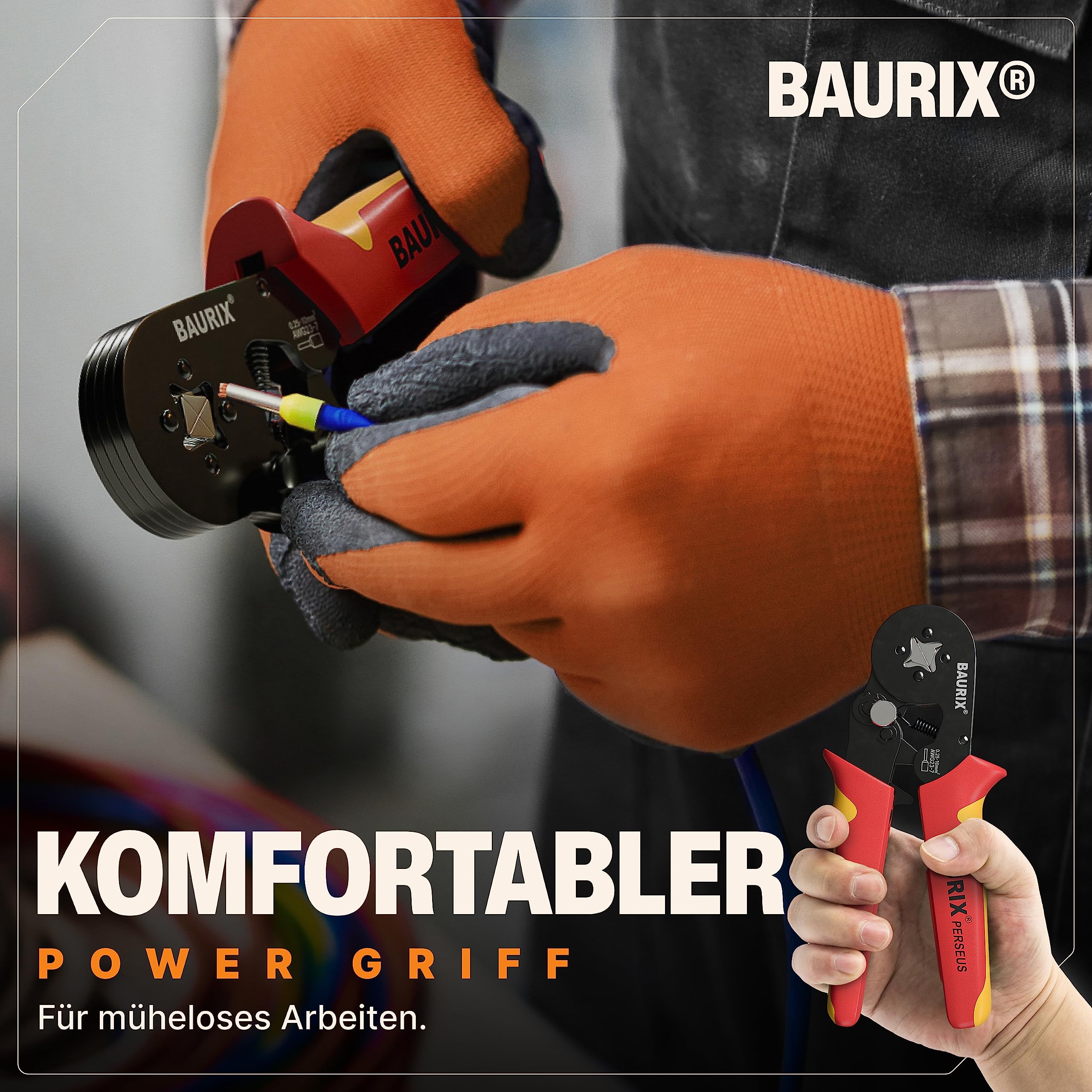 BAURIX® Crimpzange Set mit 1800 Aderendhülsen Set I Aderendhülsenzange selbsteinstellend [Für 0,25-10mm²] I Krimpzange, Crimpzangen, Crimp Zange, Presszange - Modell: PERSEUS (4-Kant) 5