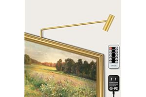 URTOM Brass Picture Light Plug in LED Picture Lights for Wall 3000K Warm White Picture Frame Light with Remote Control & Timer Dimmable Picture Lights Art Lighting for Paintings Wall Display Gallery