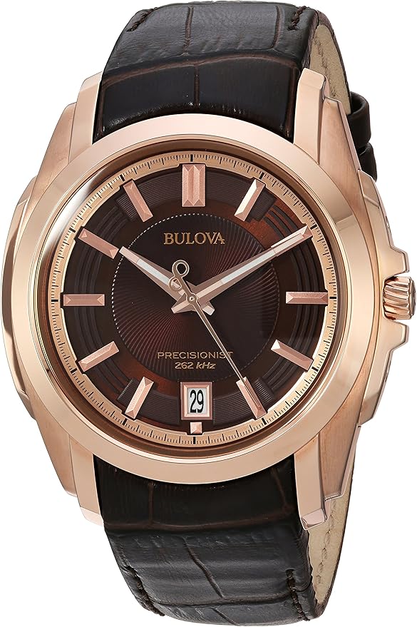 Bulova Men's Precisionist Longwood RoseTone Leather Watch Brown 97B110