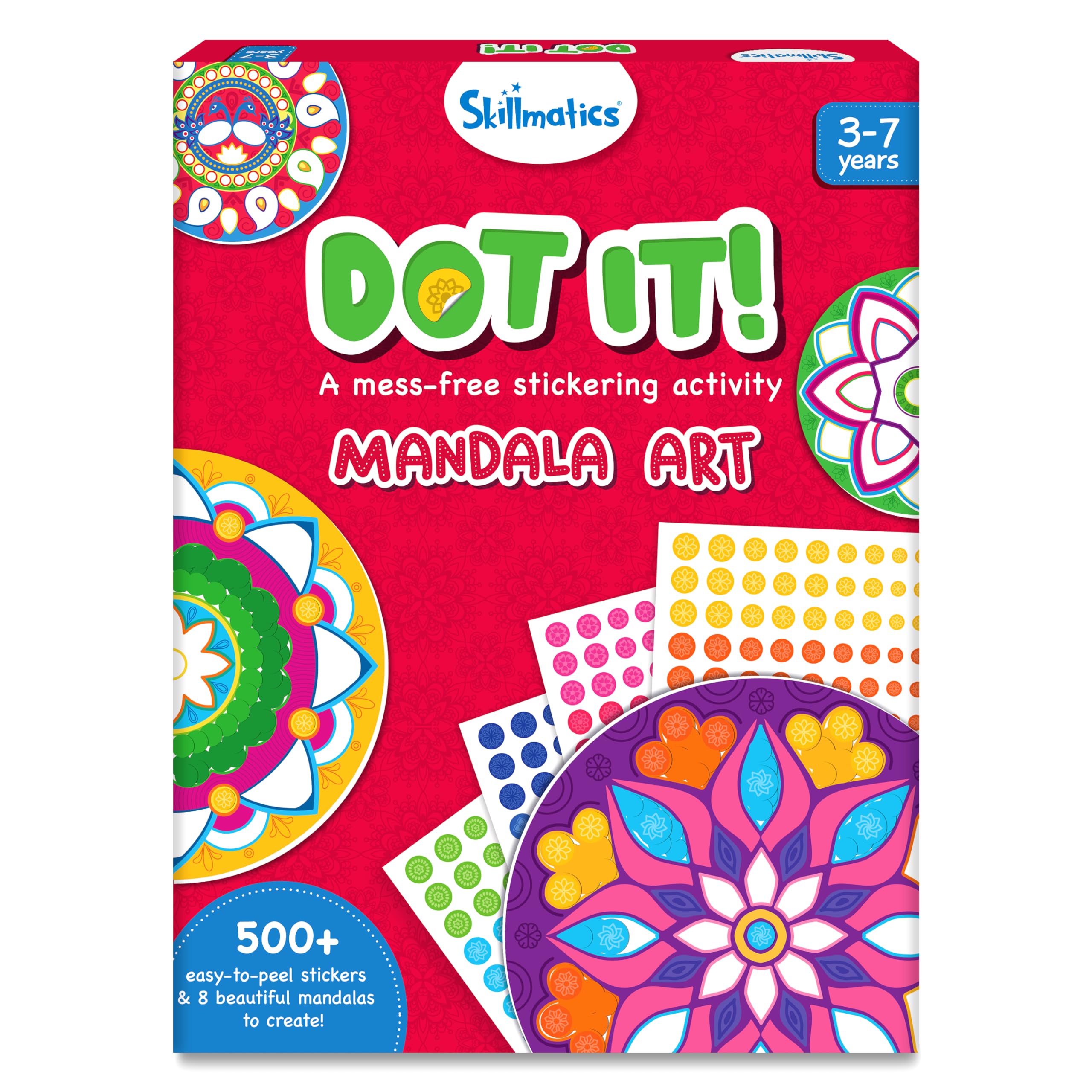 Skillmatics Dot It Sticker - Mandala Art, Mess-Free Fun for Kids, 500+ Stickers, Craft Kits, DIY Activity, Travel Toys, Gifts for Boys & Girls Ages 3, 4, 5, 6, 7