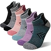 Velice Merino Wool Ankle Hiking Running Socks for Women Compression Thick Athletic Cushion Breathable No Show Socks 6 Pairs