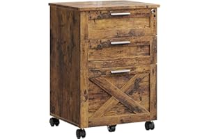 Secure 3-Drawer Wooden File Cabinet with Lock – Mobile Under Desk Filing Cabinet on Wheels, Durable Storage Organizer, Fits L