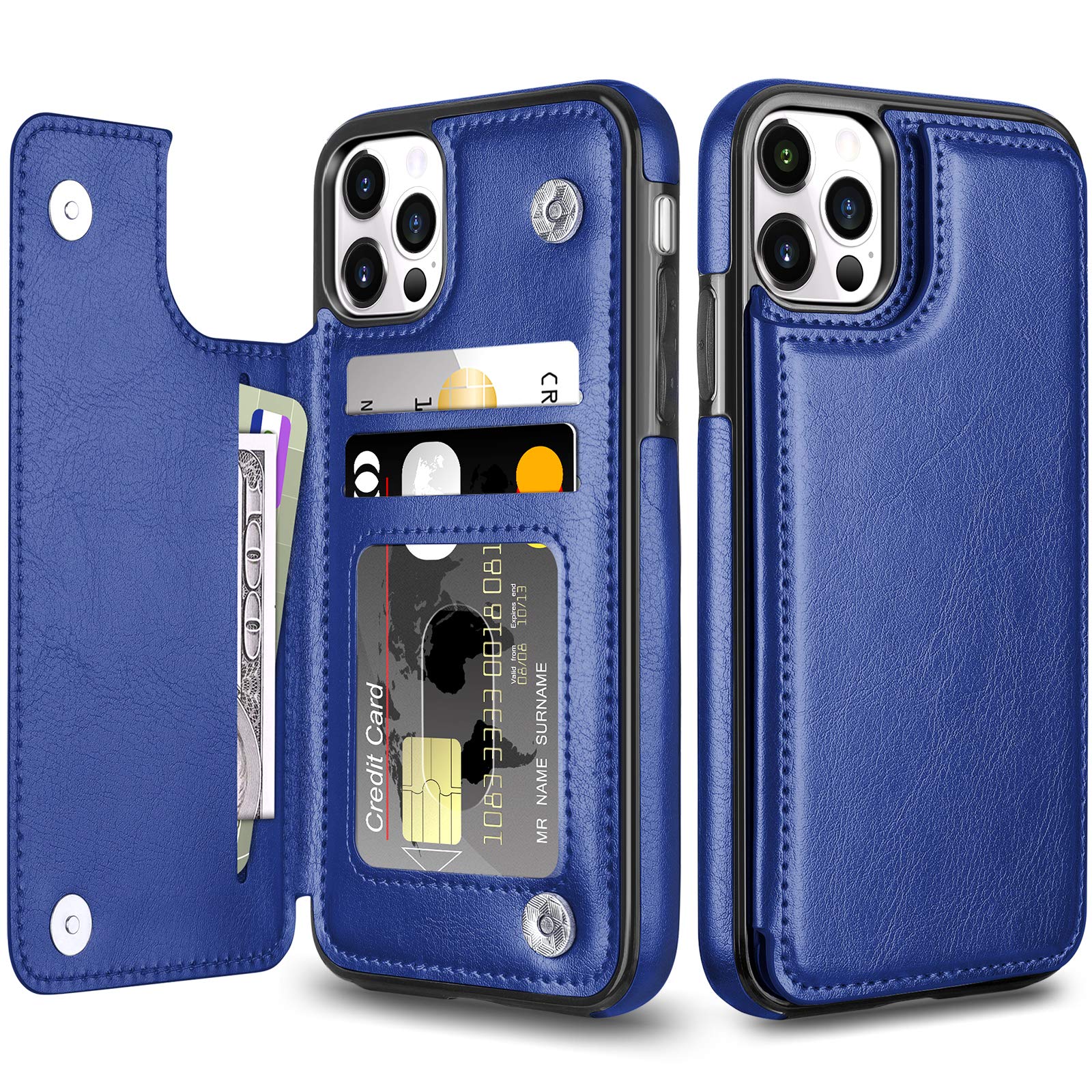 Coolden Compatible with iPhone 12 Case iPhone 12 Pro Case Wallet Case Shockproof with Card Holder Flip Folio PU Leather Magnetic Closure Protective Case Cover Compatible with iPhone 12/12 Pro (Blue) — image 1