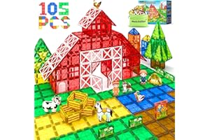MATCHTILES Magnetic Tiles with Farm Animals, Magnetic Blocks Building Toys for 3+ Year Old Toddler, Construction STEM Magnet Toys Gift for Kids, Boys and Girls 3 4 5 6 7 8+ Year Old