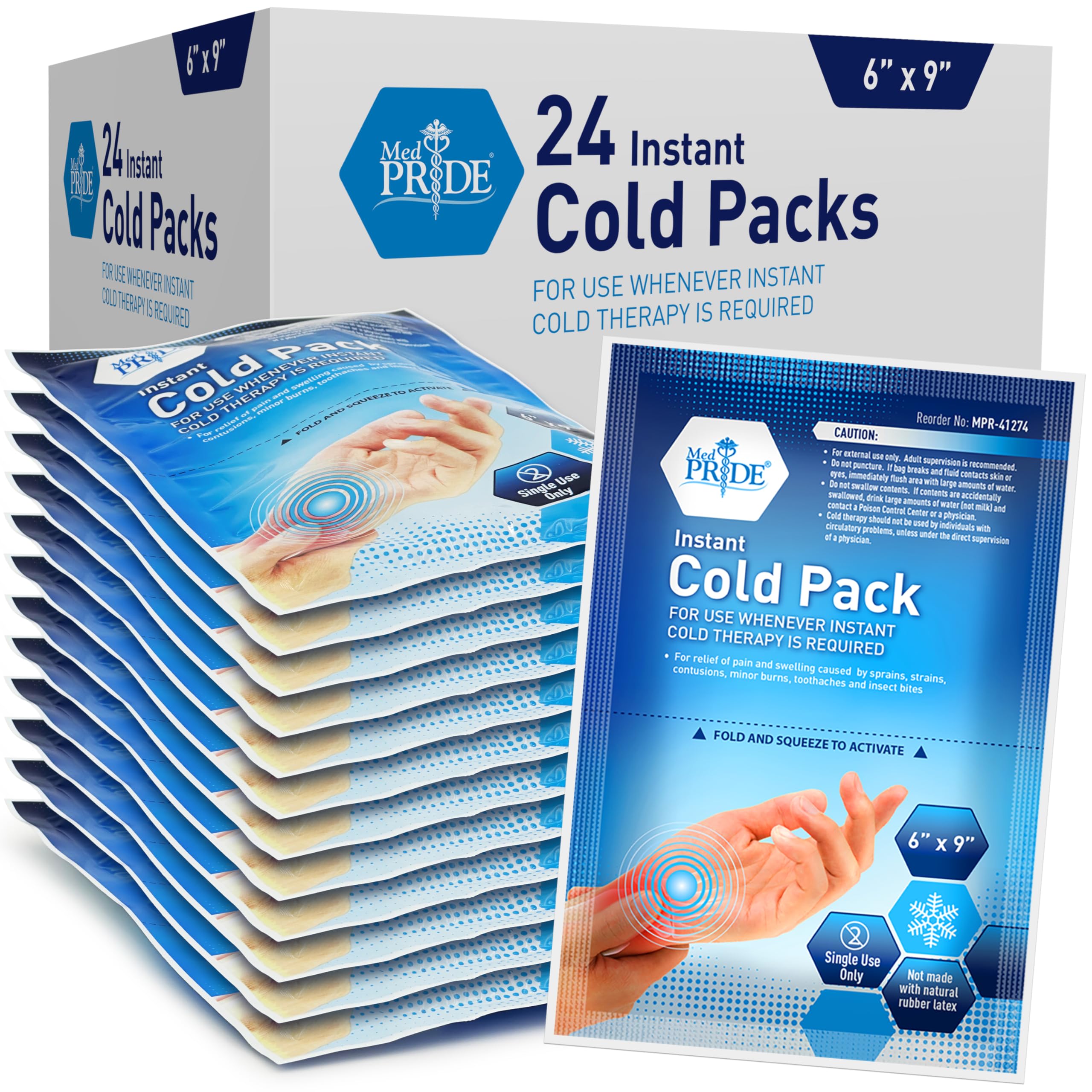 Photo 1 of MED PRIDE 24-Pack Emergency Ice Packs, First Aid Instant Cold Pack 6x9 Inch for Pain Relief, Swelling, Sprains, Muscle Strains, Toothache, Ice Pack for First Aid Kit