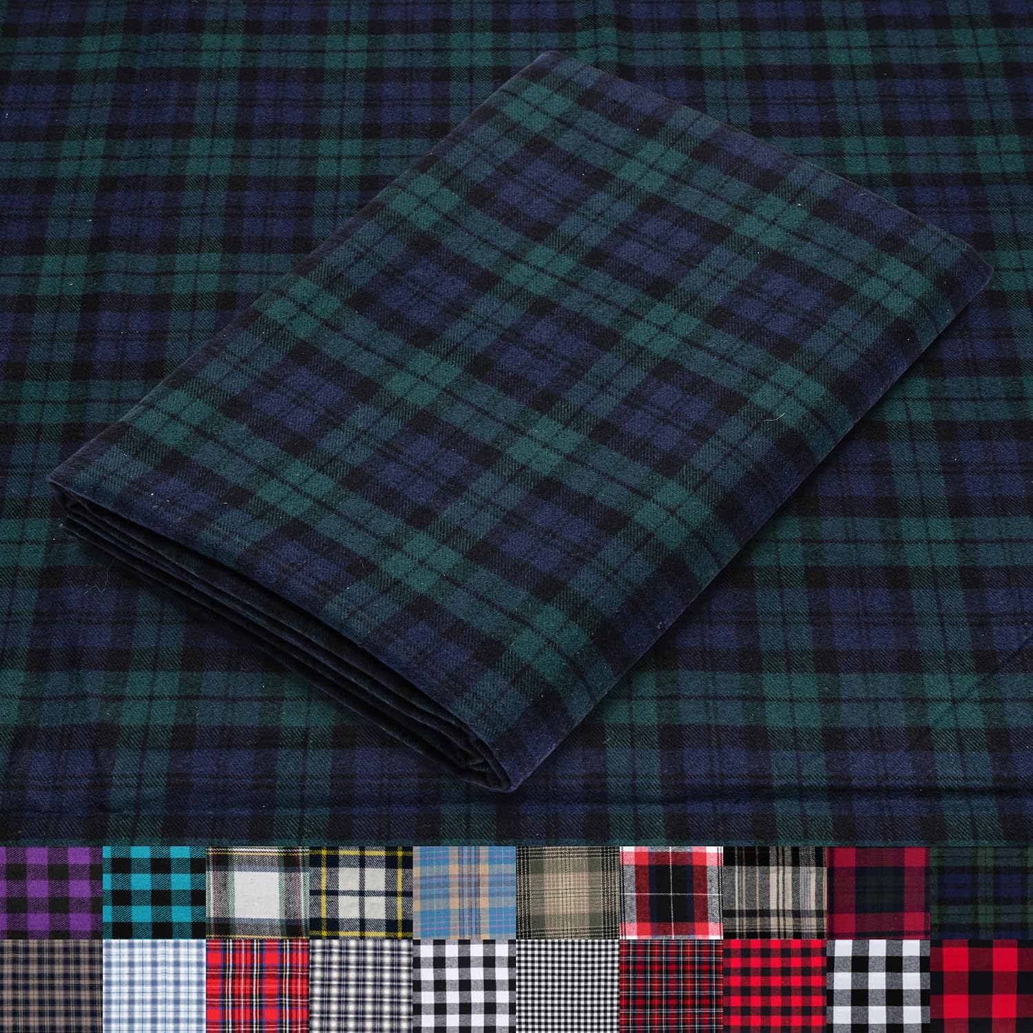 Pico Textiles 1 Yard Blue and Green Blackwatch Tartan Plaid Flannel Fabric - 60" Wide - 100% Cotton - Sold by The Yard - for Shirts, Scarves, Pajamas & Receiving Blankets