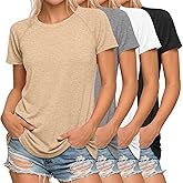 Huukeay 4 Pack Women's Short Sleeve T Shirts, Casual Raglan Summer Tunic Tops Crewneck Loose Side Split Hem Workout Tee Shirt