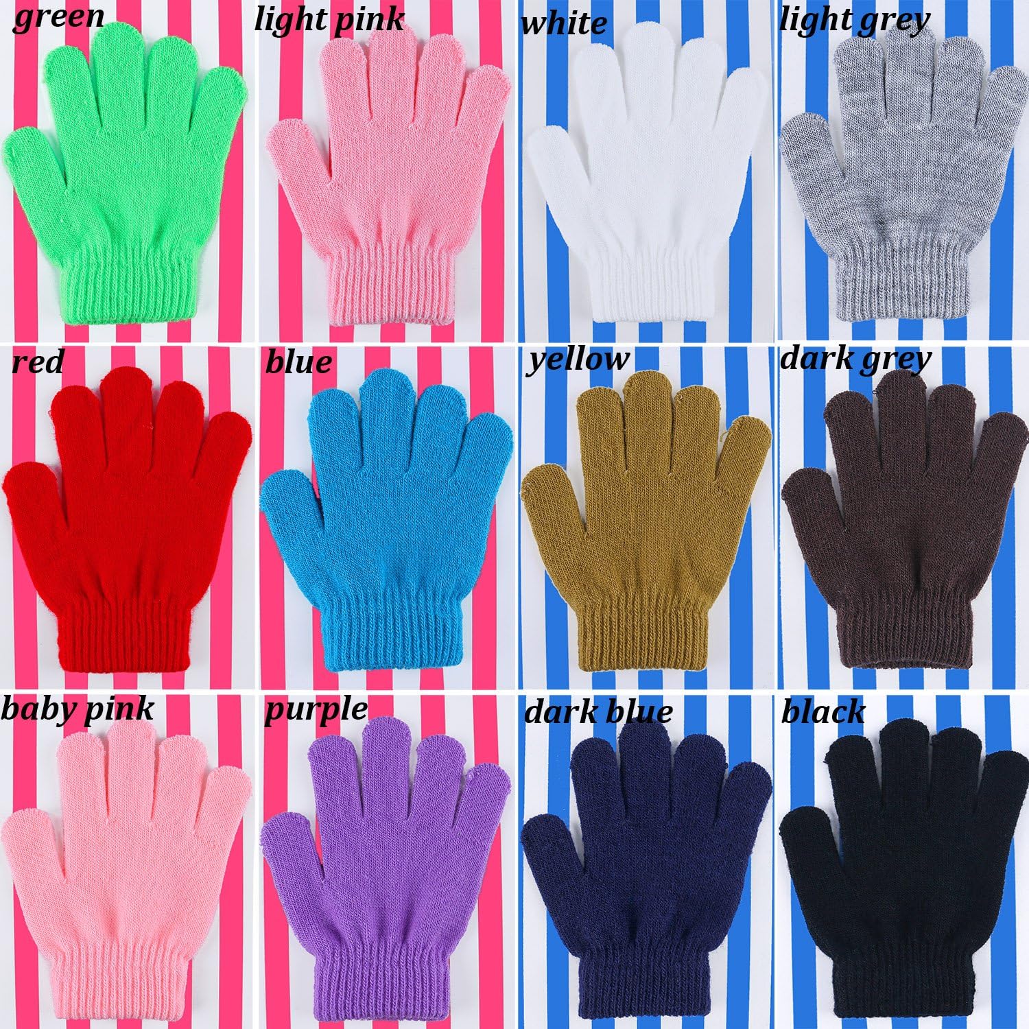 Cooraby 12 Pairs Kid's Winter Magic Gloves Children Stretchy Warm Magic Gloves Boys or Girls Knit Gloves (12 Mixed Color): Clothing