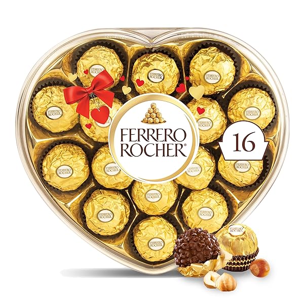FERRERO ROCHER, 16 COUNT, GOURMET MILK CHOCOLATE HAZELNUT, VALENTINE’S CHOCOLATE, INDIVIDUALLY WRAPPED, 6.2 OZ