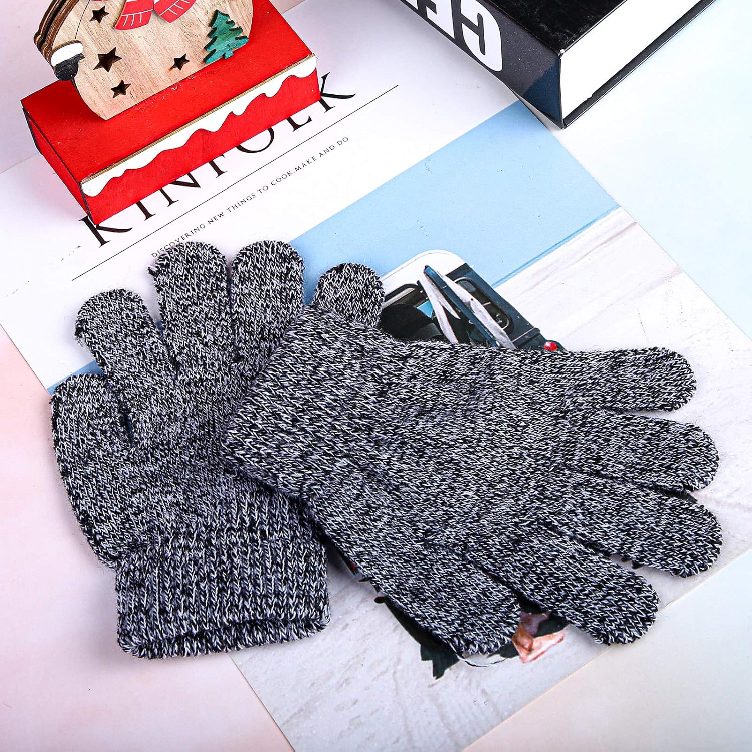 Cooraby 12 Pairs Kids Winter Gloves Mixed Knitted Warm Full Fingers Gloves for Boys or Girls: Clothing