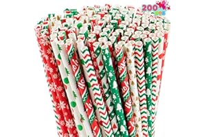 JOYIN 200 Pcs Christmas Disposable Paper Straws Colorful for Drinkware Party Decoration
