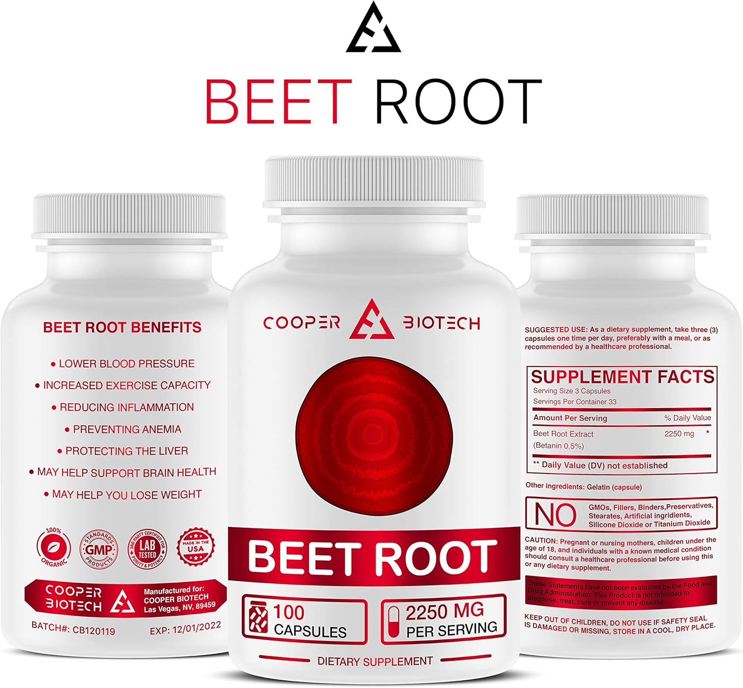 Beet Root Capsules - Concentrated Organic Beet Root Powder Supplement Extracted from Beet Juice - Blood Pressure Supplement - Nitric Oxide Boosting Beetroot Supplement: Health & Personal Care