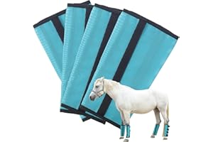 Gallopoff Fly Boots for Horses Set of 4, Loose Fitting & Non-Slip Horse Fly Boots No More Stomping, Breathable Plastic Mesh Horse Fly Leggings Paleblue Medium