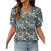 Rapbin Womens Summer Tops Puff Short Sleeve Shirts V Neck Blouses Business Casual Tunic Spring Fashion Clothes 2026