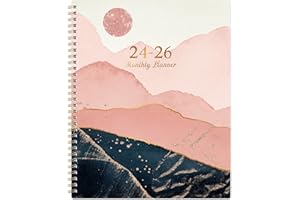 BUSHYPUSHY Monthly Planner 2024-2026 - 2024-2026 Monthly Planner/Calendar, Jul. 2024-Jun. 2026, 9" × 11", Two-Year Monthly Planner with Flexible Cover, Monthly Tabs, Pockets, Thick Paper - Pink