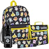 Pokemon Backpack Set 4 Pcs for Kids with Backpack Water Bottle Pencil Case Lunch Bag or Wallet Anime School Supplies Gifts (Black/Multi)