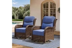 NUSBAY High Back Outdoor Furniture with Extra Thick Cushion Patio Swivel Rocking Chairs, 2PCS Oversized Comfort Wicker Conversation Set for Porch, Deck, Yard in Blue