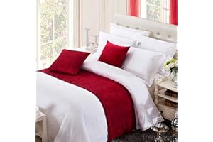 OSVINO Chenille Bed Runner Solid Breathable Modern Bedding Scarf Protection for Bedroom Hotel, Red 260X50cm for 200cm Bed