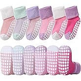 LANLEO Baby Girls Boys Non Slip Socks with Grips Toddler Kids Unisex Warm Thick Cotton Ankle Crew Socks with Grippers