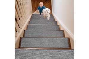 WAWINY 7 Pack Stair Treads Non Slips,8" X 30"Stair Treads for Wooden Steps Indoor,with Reusable Adhesive for Children, Senior