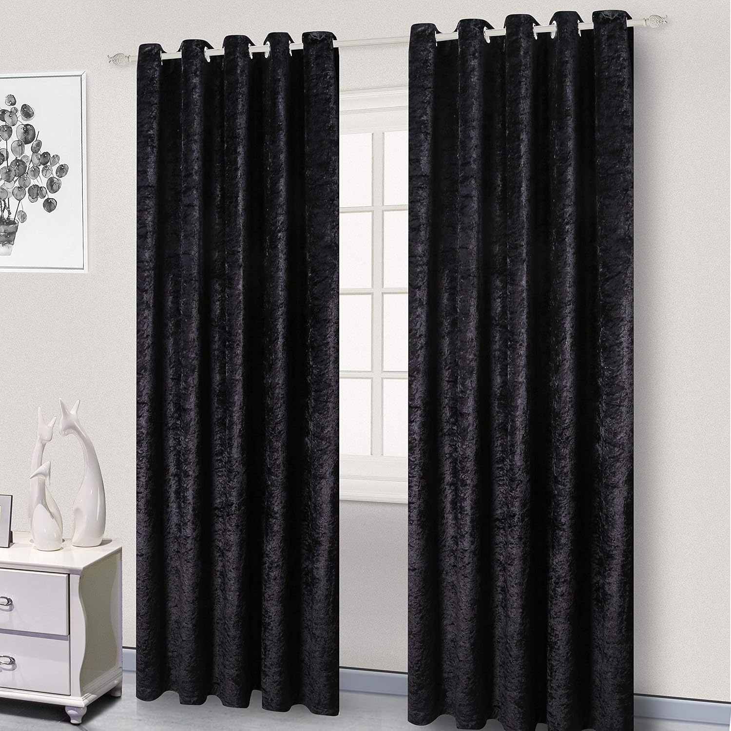 Supreme Quality Pair of Crushed Velvet Curtains Faux Velour EYELET RING